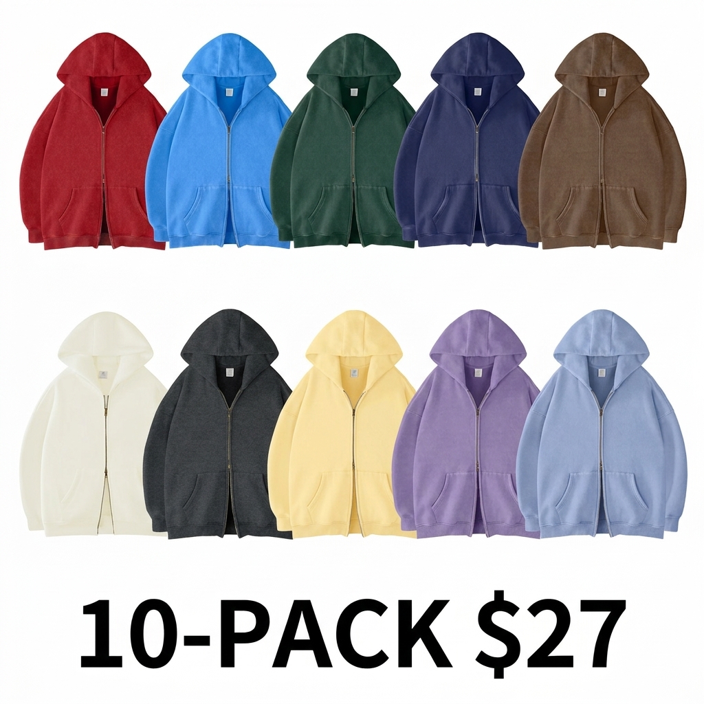 Unisex Acid Wash Oversized Zip-Up Hoodie – Heavyweight Fleece Cotton Sweatshirt