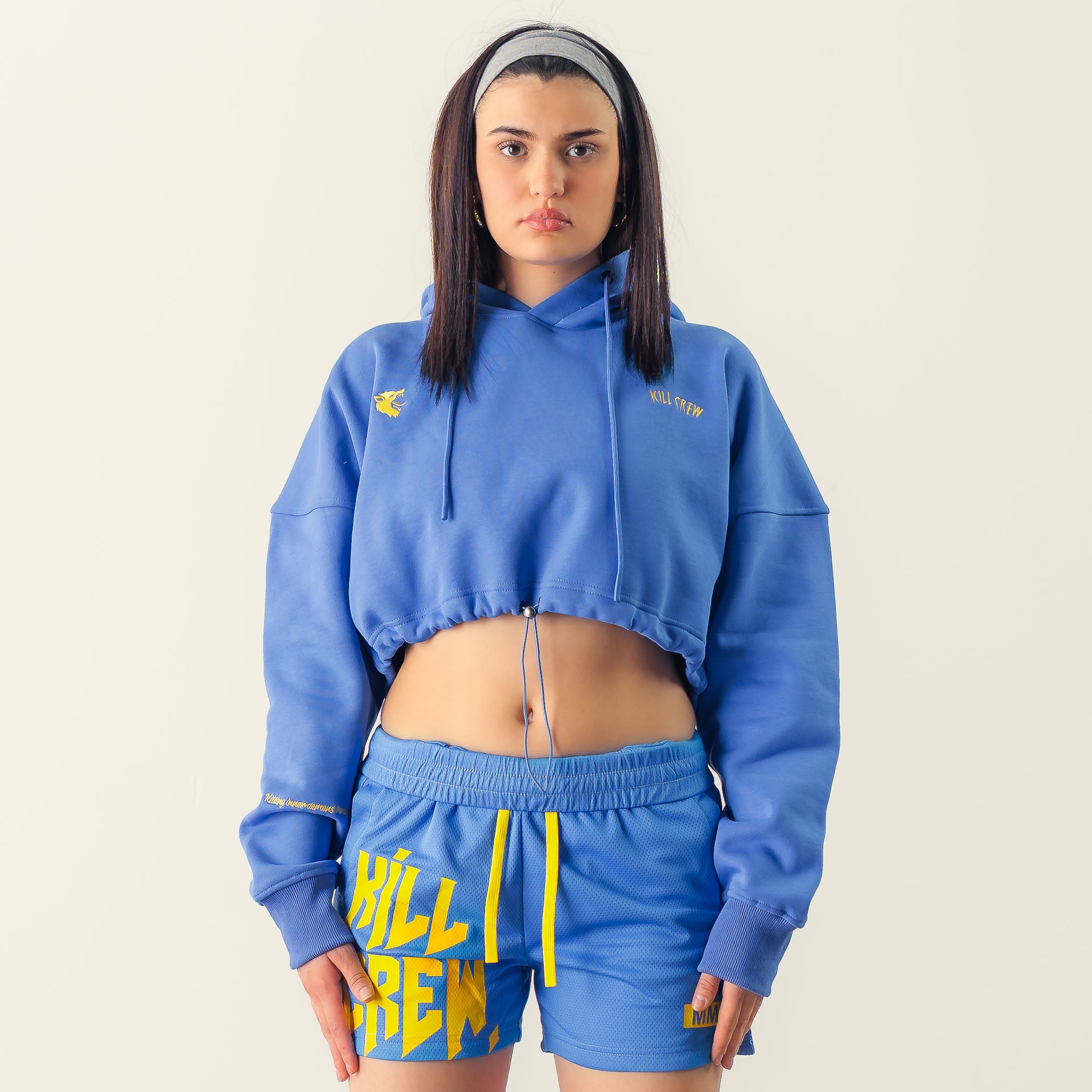 WOLF CROP HOODIE - BLUE