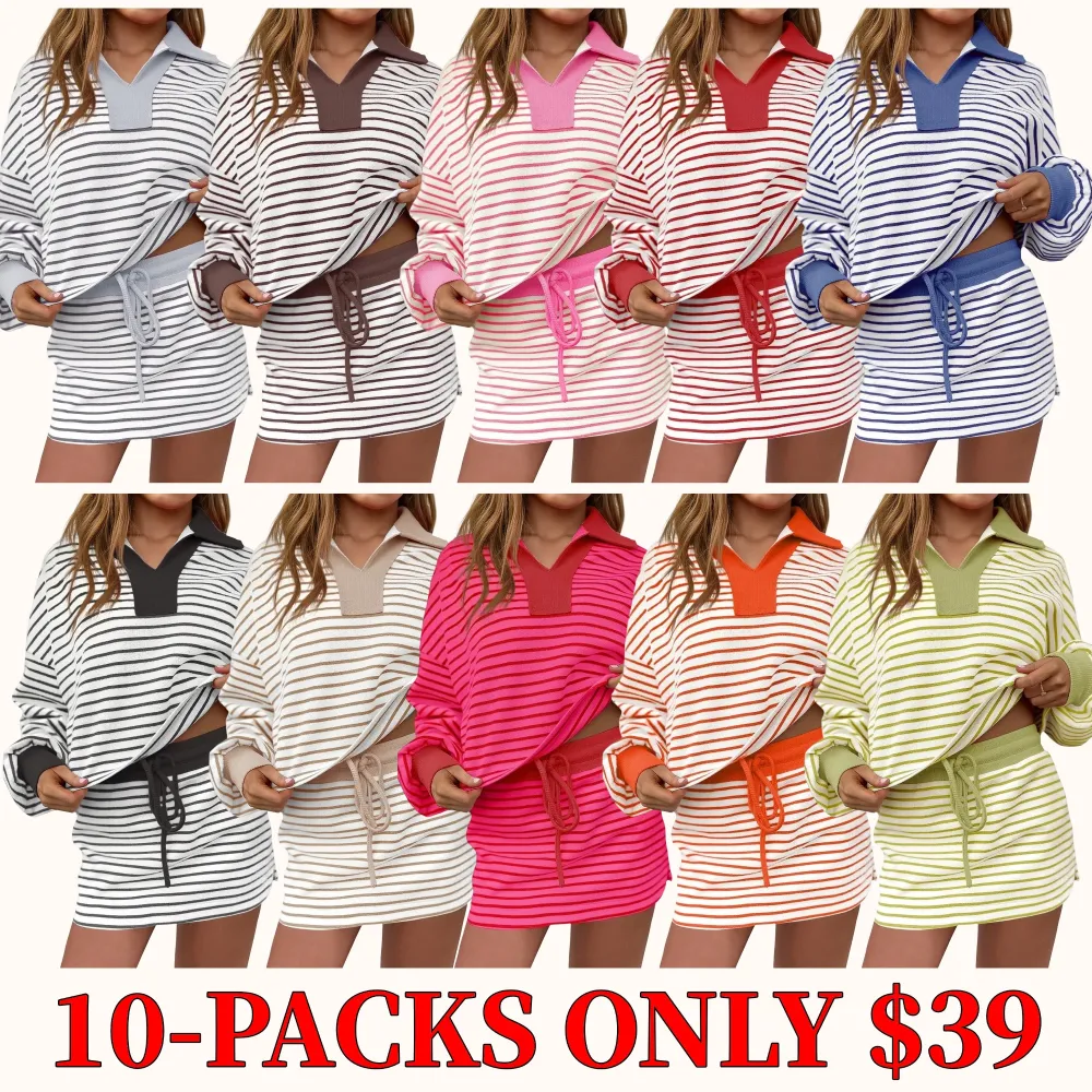 Striped two-piece casual sweatshirt dress set