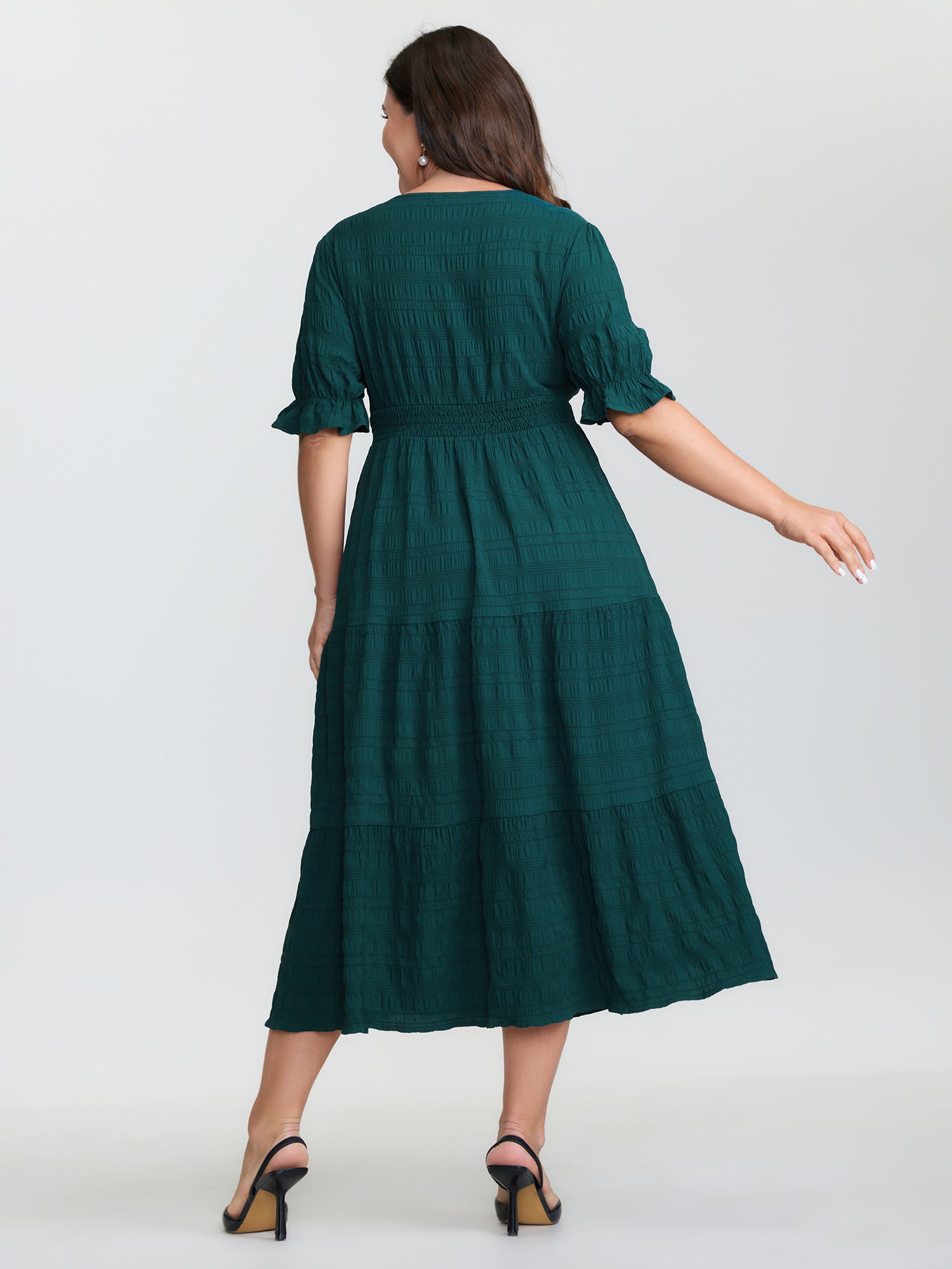 Textured Triangular Cinched-Waist Tiered Maxi Dress