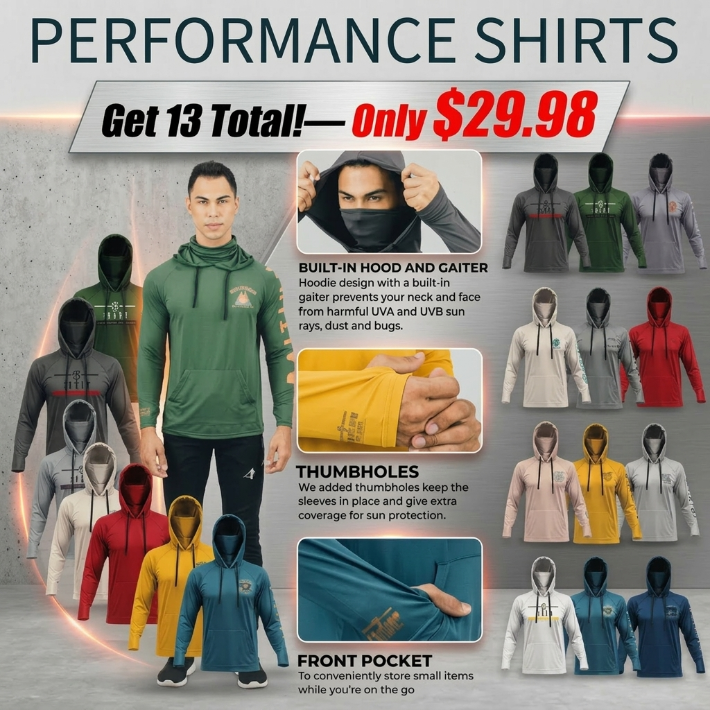 ☀️☀️Men’s Hooded UPF 50 Work & Fishing Shirt with Built-In Face Gaiter