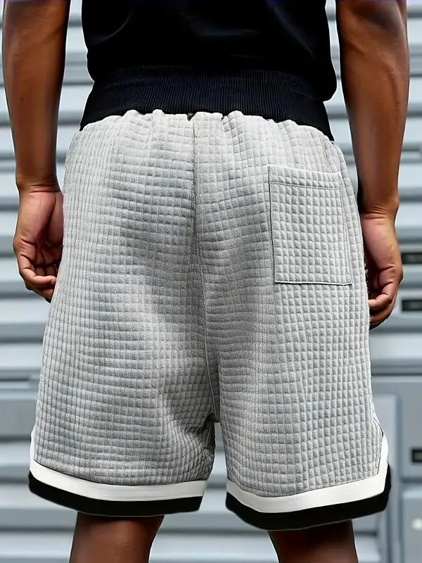Plus Size Men's Waffle Knit Shorts - Elastic Drawstring Waist Casual Summer Shorts