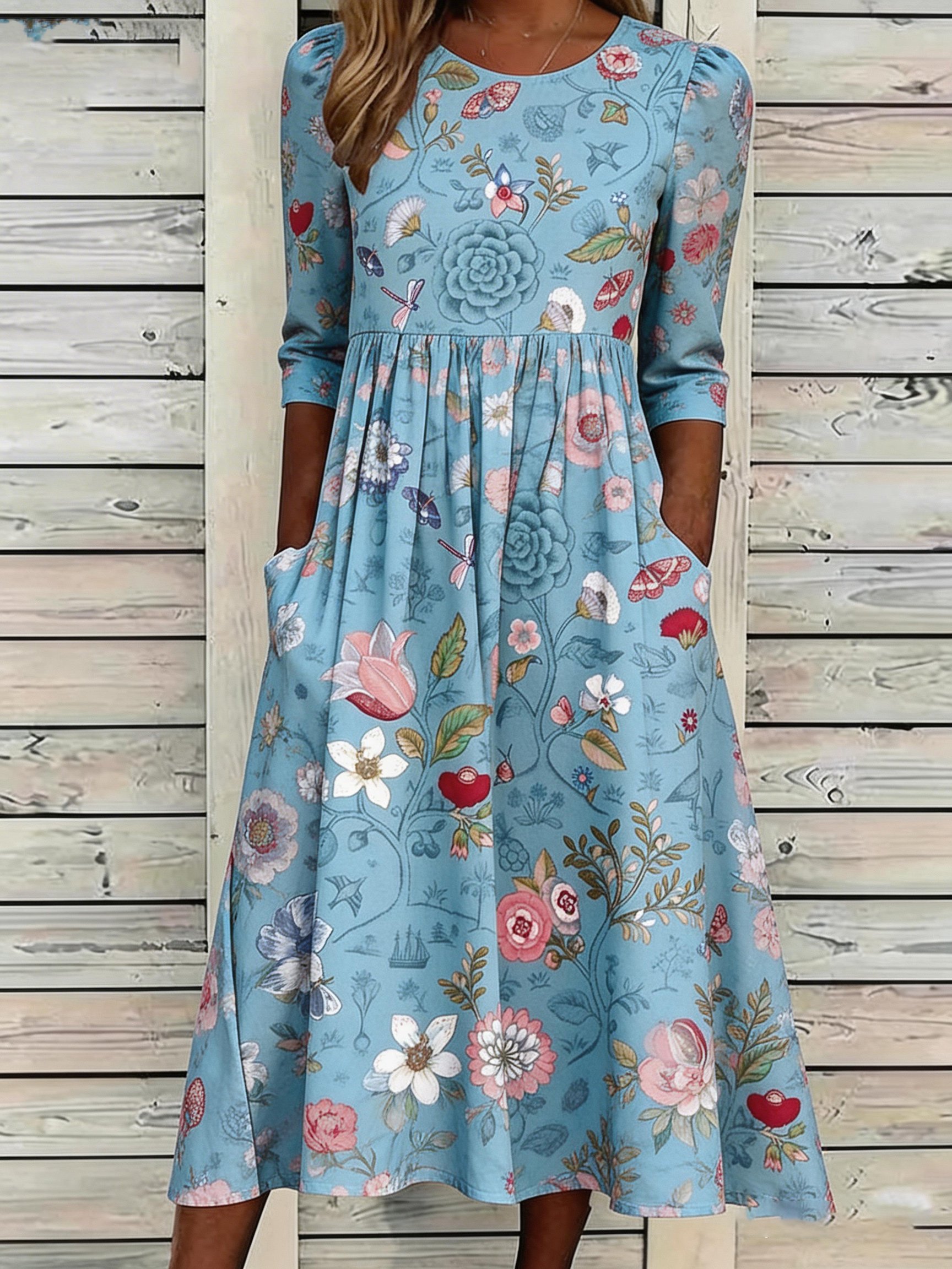 Women's Vintage Floral Art Print Dress- Fast Shipping