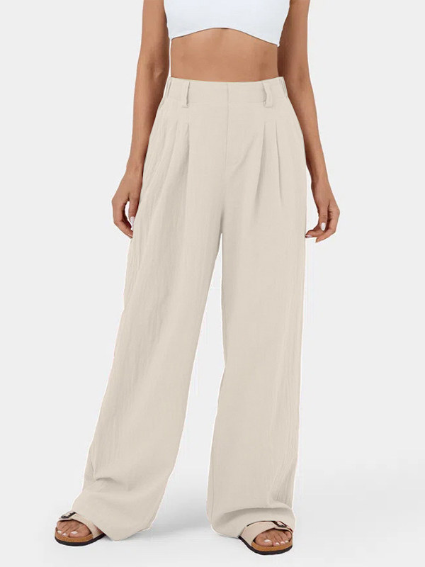 Pleated Solid Color Split-Joint Loose Wide Leg Trousers Pants