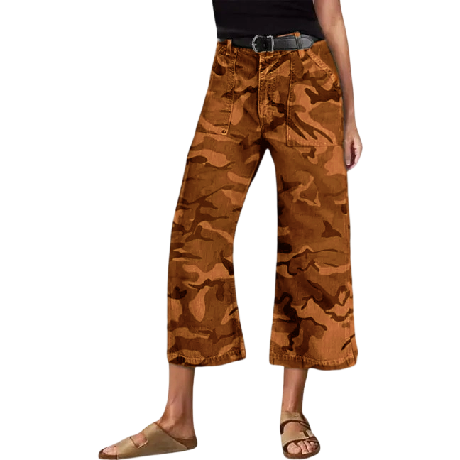 Camo Print Mid Waist Straight Leg Capri Pants Summer Vibes