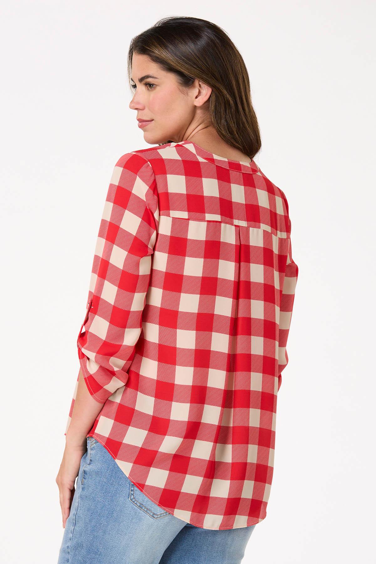 Gingham Zip Neck Top