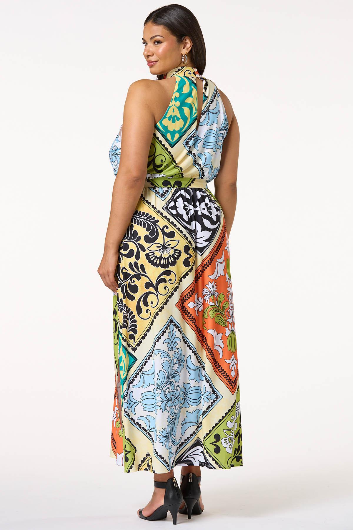 Plus Petite Twist Neck Patch Print Maxi Dress