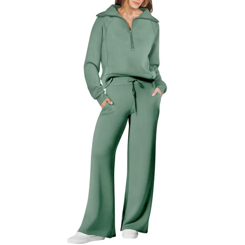 Women’s Half Zip Sweatshirt Wide Leg Sweatpant Lounge Set Tracksuit