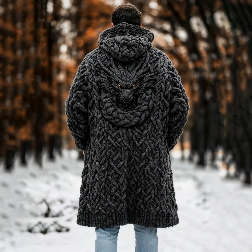 Men's Viking Dragon Style Celtic Chunky Knit Sweater Coat