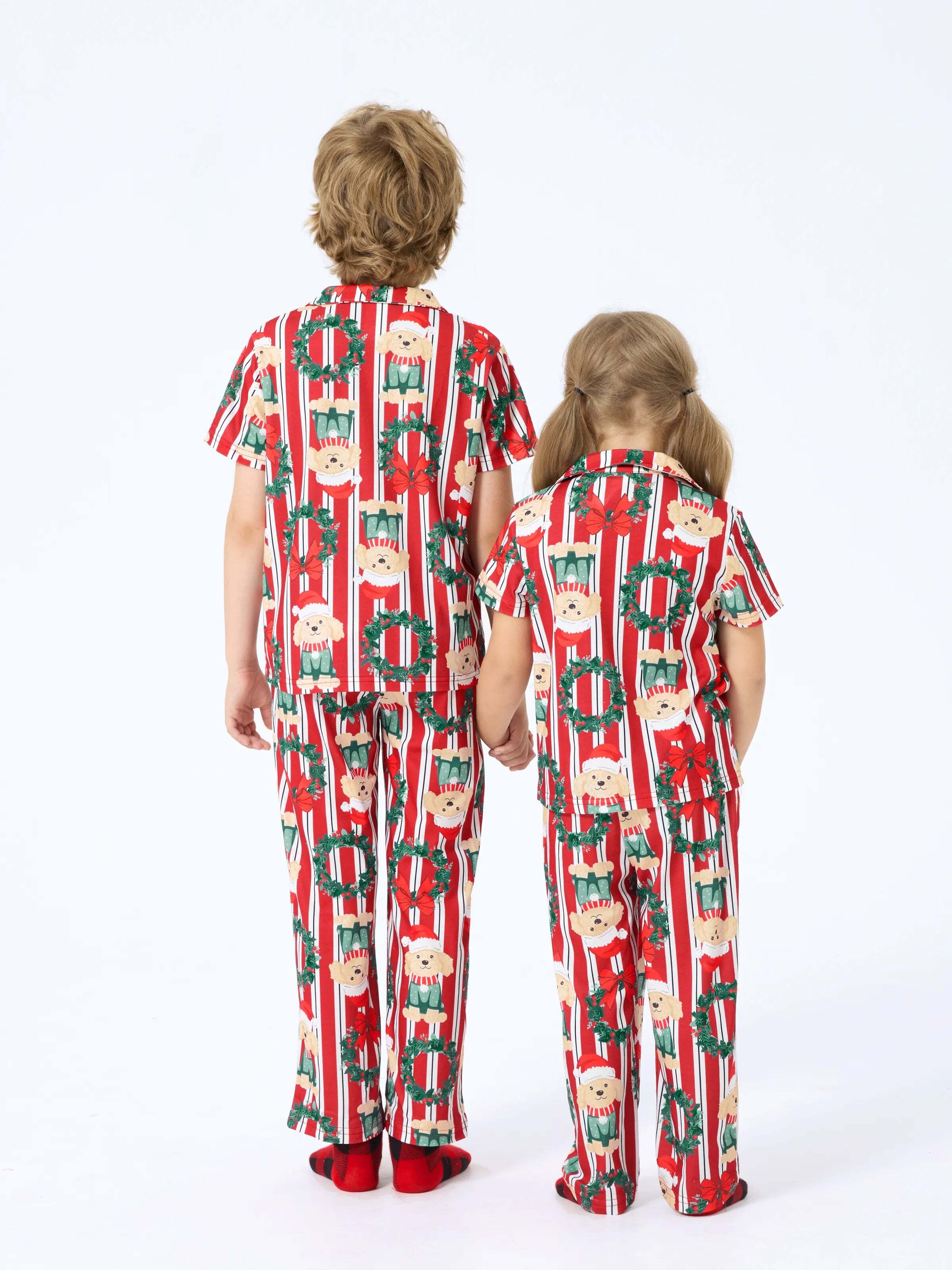 Christmas Matching Family Pajamas Set Christmas Doggy Print Red PJS Red