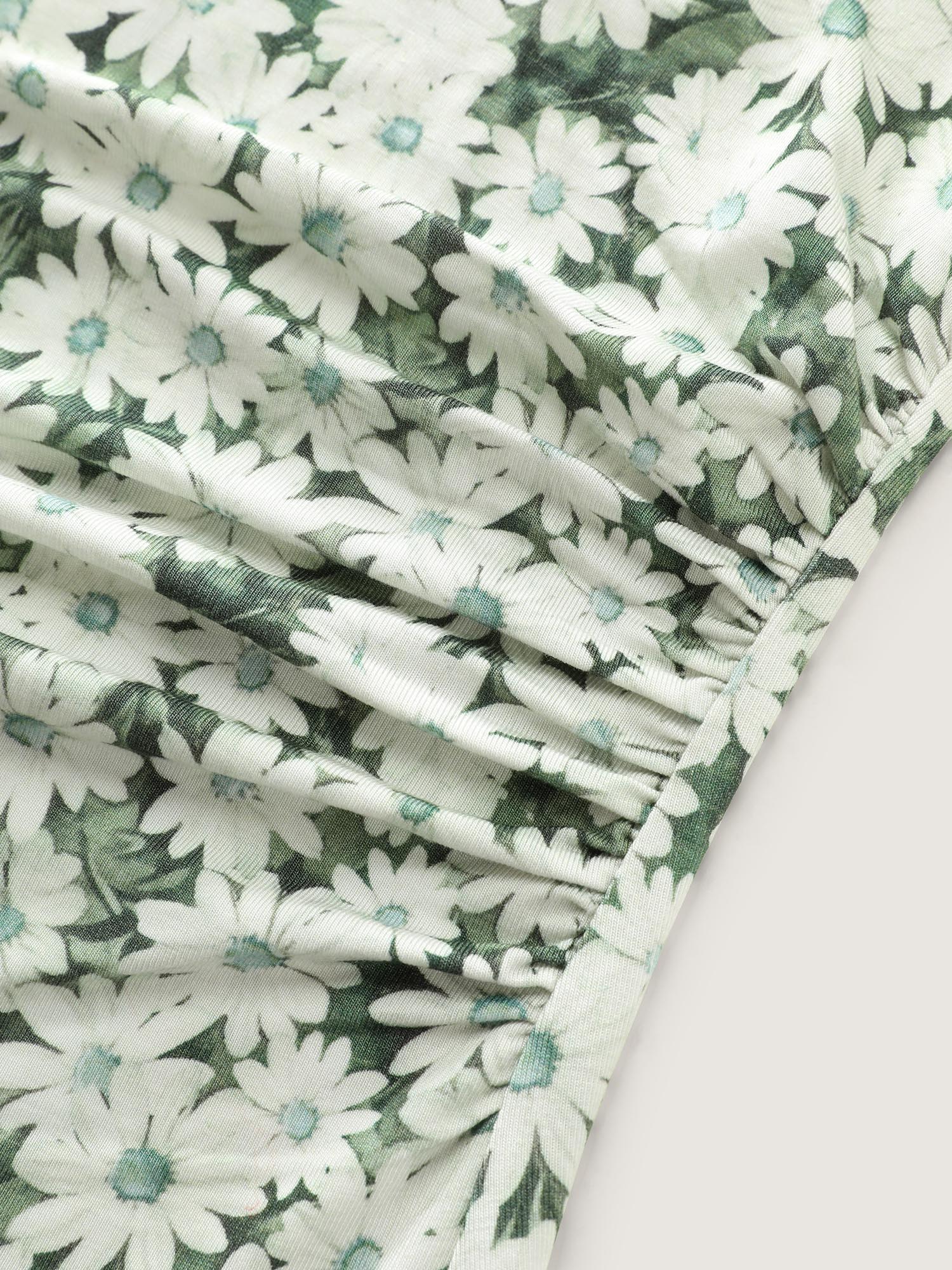 Floral Print Ruched Bodycon Fit Mini Dress