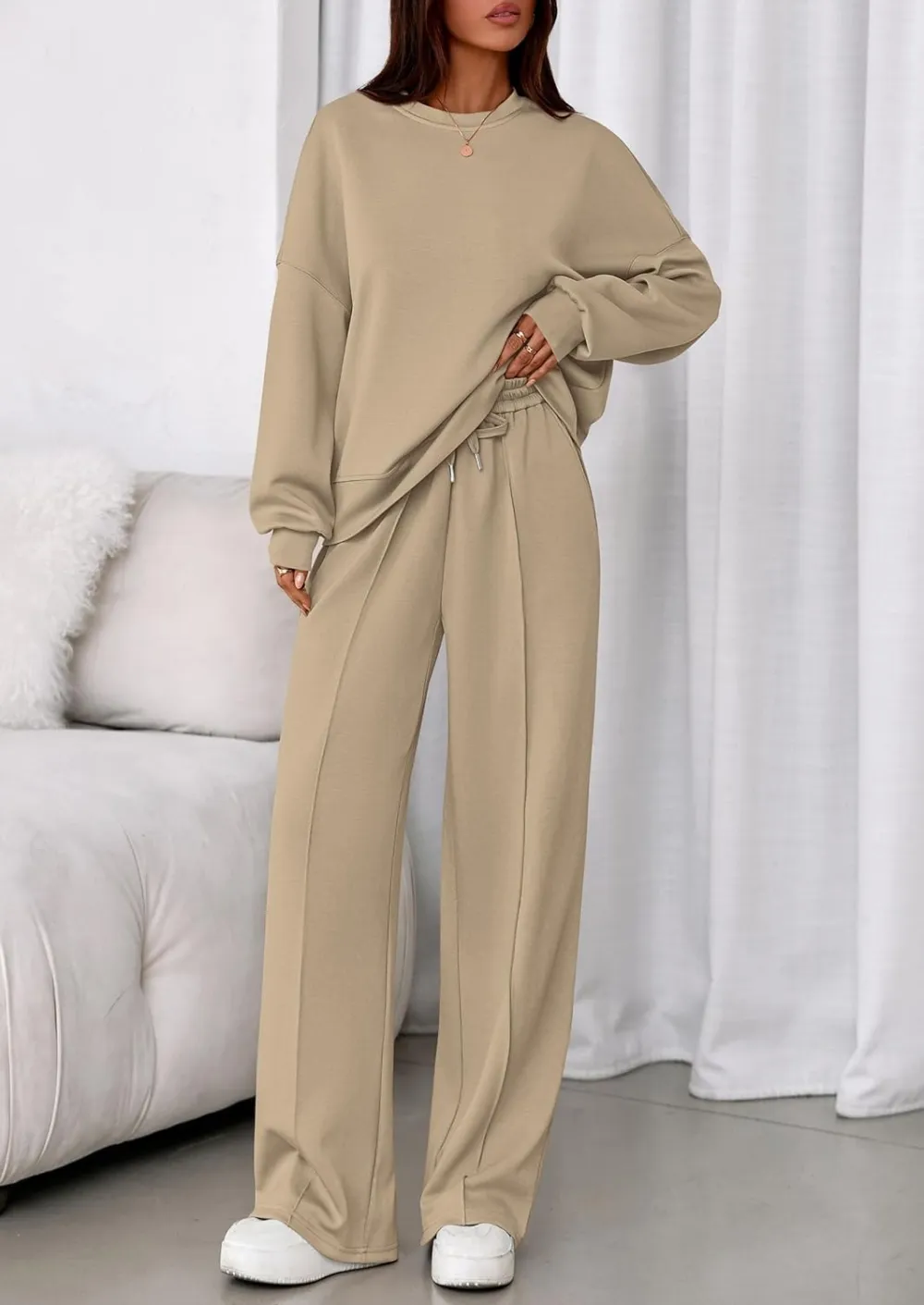 2 Piece Sets For Women Fall Trendy Long Sleeve Sweatshirt Wide Leg Pants Loungewear Set