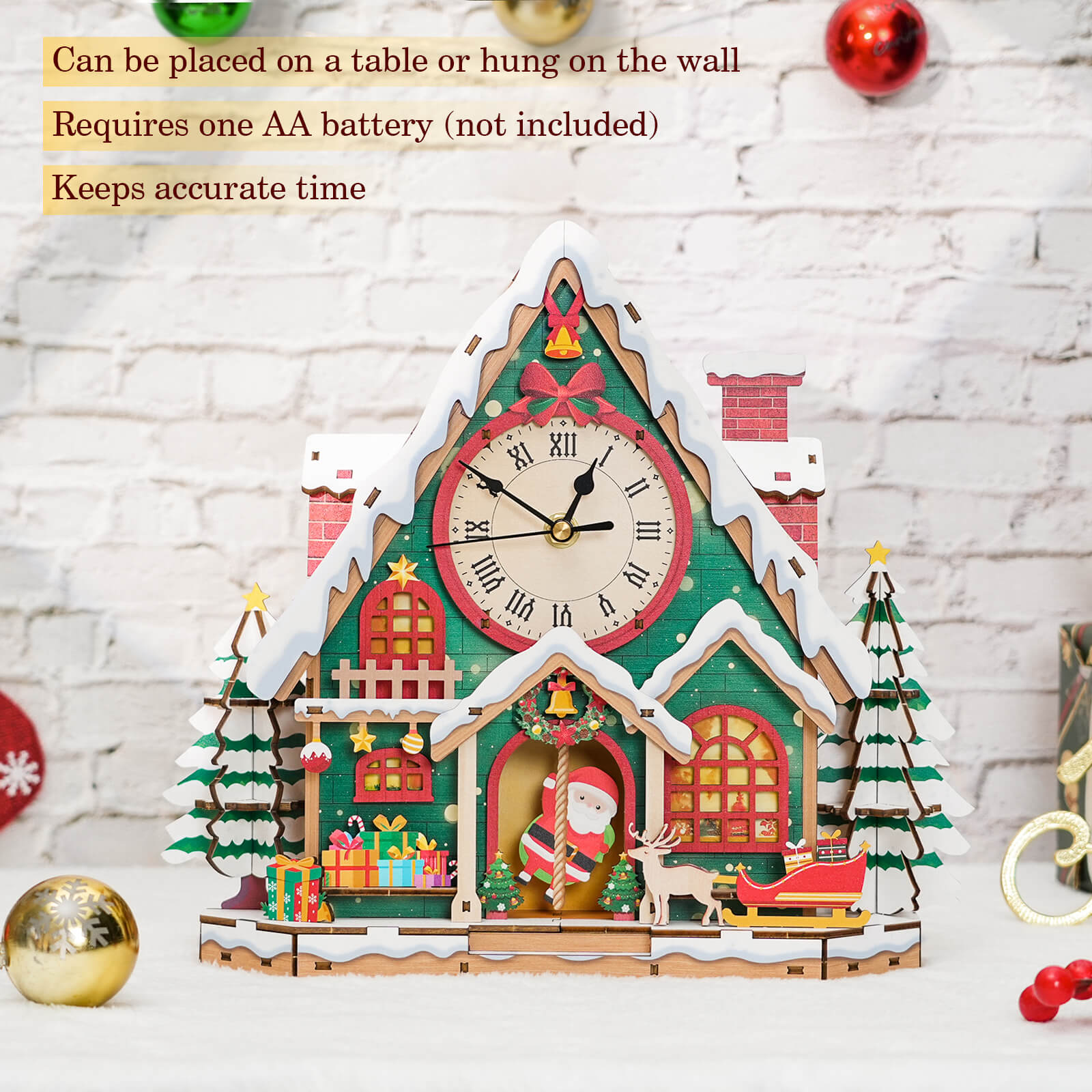Christmas Snow House – DIY Wooden Clock, 3D Puzzle Craft Kit