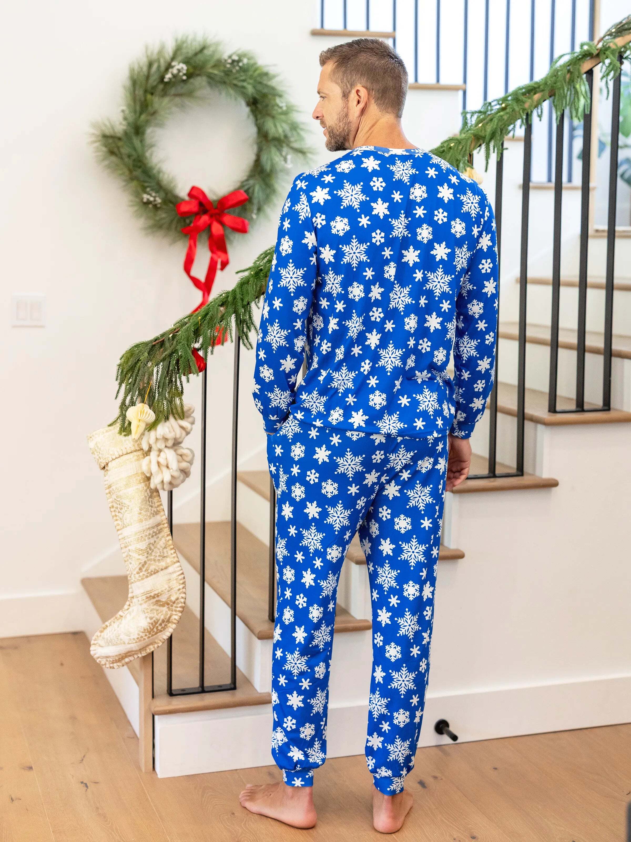 Christmas Matching Family Pajamas Set Snowflake Print Blue PJS with Christmas Socks Blue