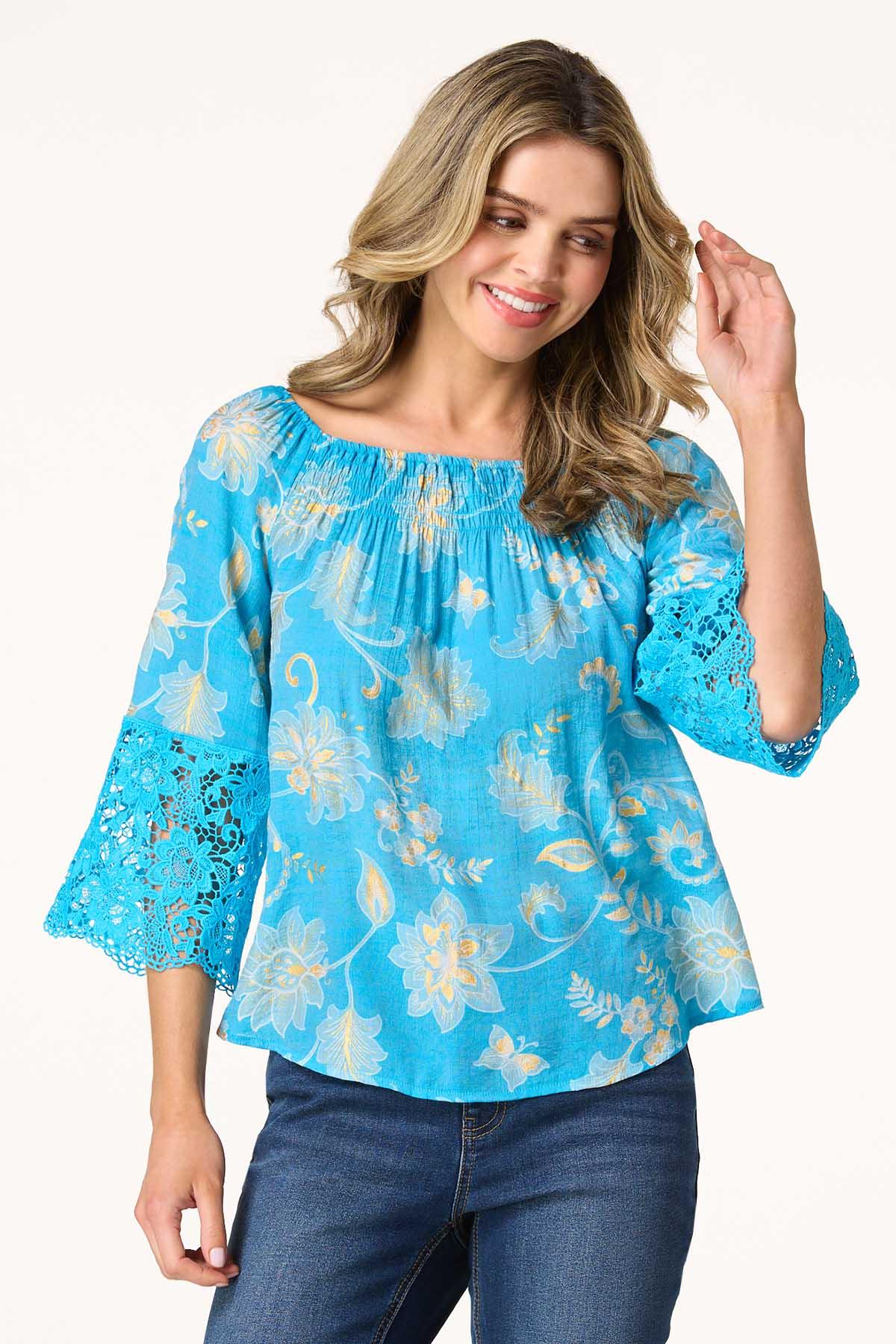 Gold Foiled Floral Poet Top
