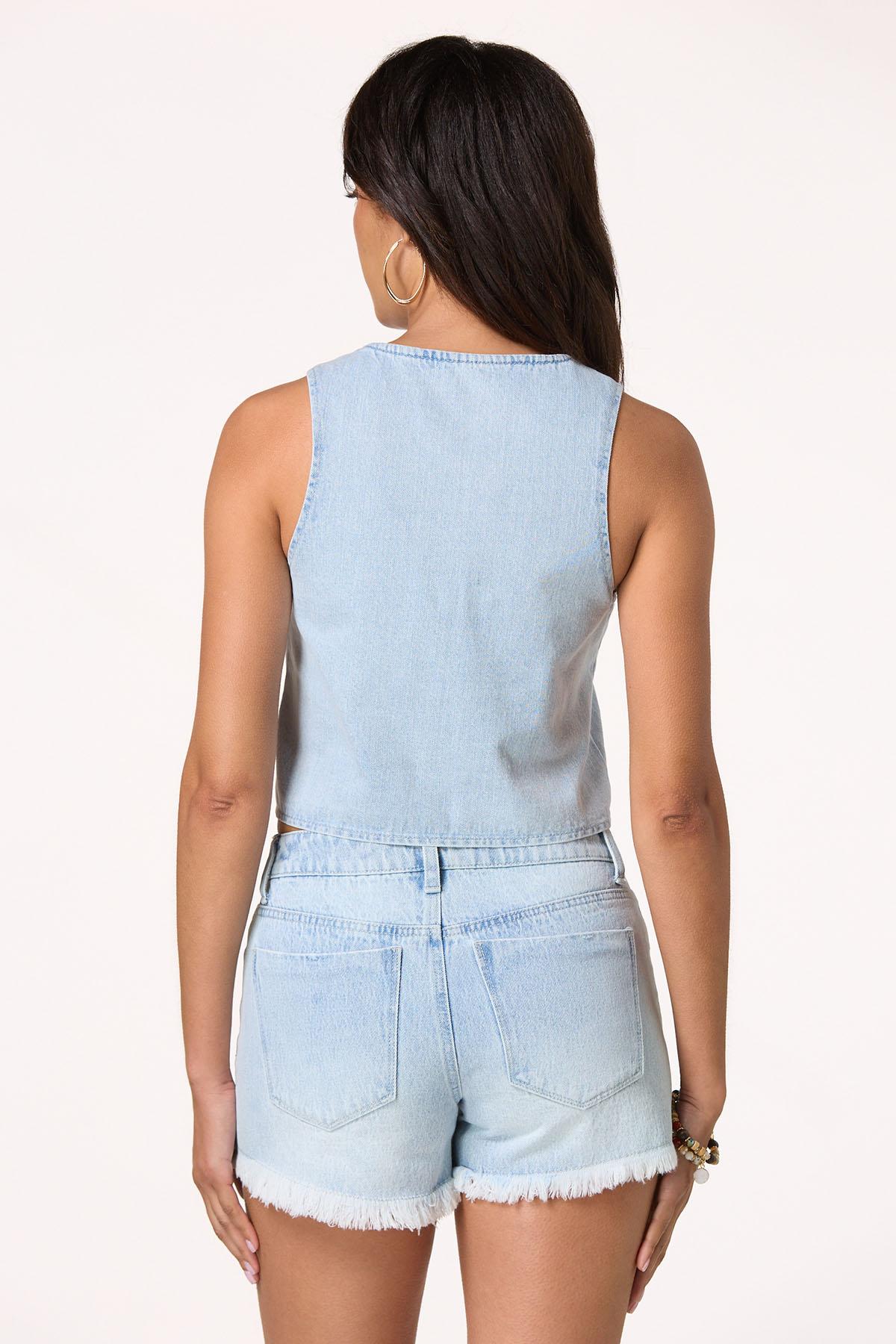 Embroidered Tie Denim Vest