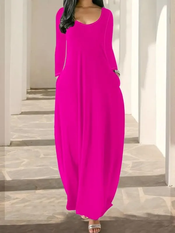 Women's Long Nightgown, Leopard Print in Coffee, Casual Round Neck Long Sleeve Pocket Sleepwear