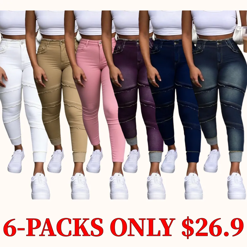 High-waisted denim jeans with raw-edge pockets