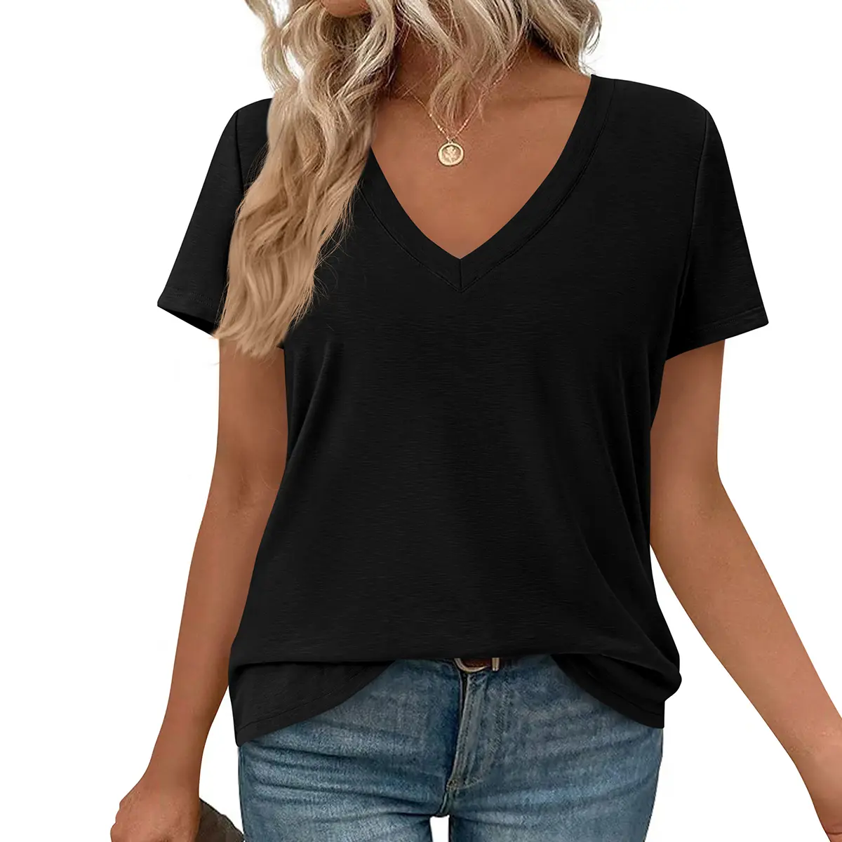 🔥11-Pack $24.99-Women’s Summer Casual V Neck Sleeve Loose Basic Tees