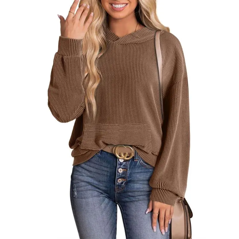 Women's Casual Loose Long Sleeve Ribbed Knit Shirts