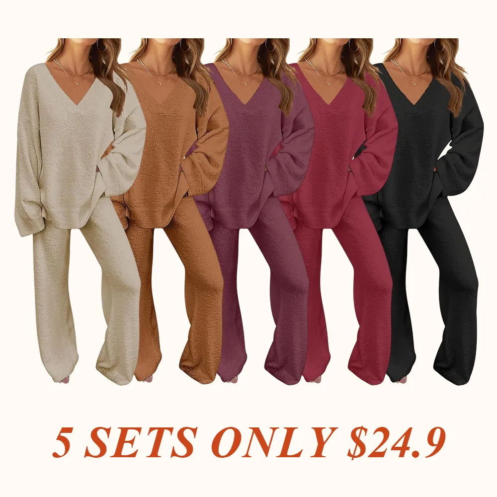 Women's Lounge Sets 2025 Fall Fashion 2 Piece Outfits Sweater Pajama Set