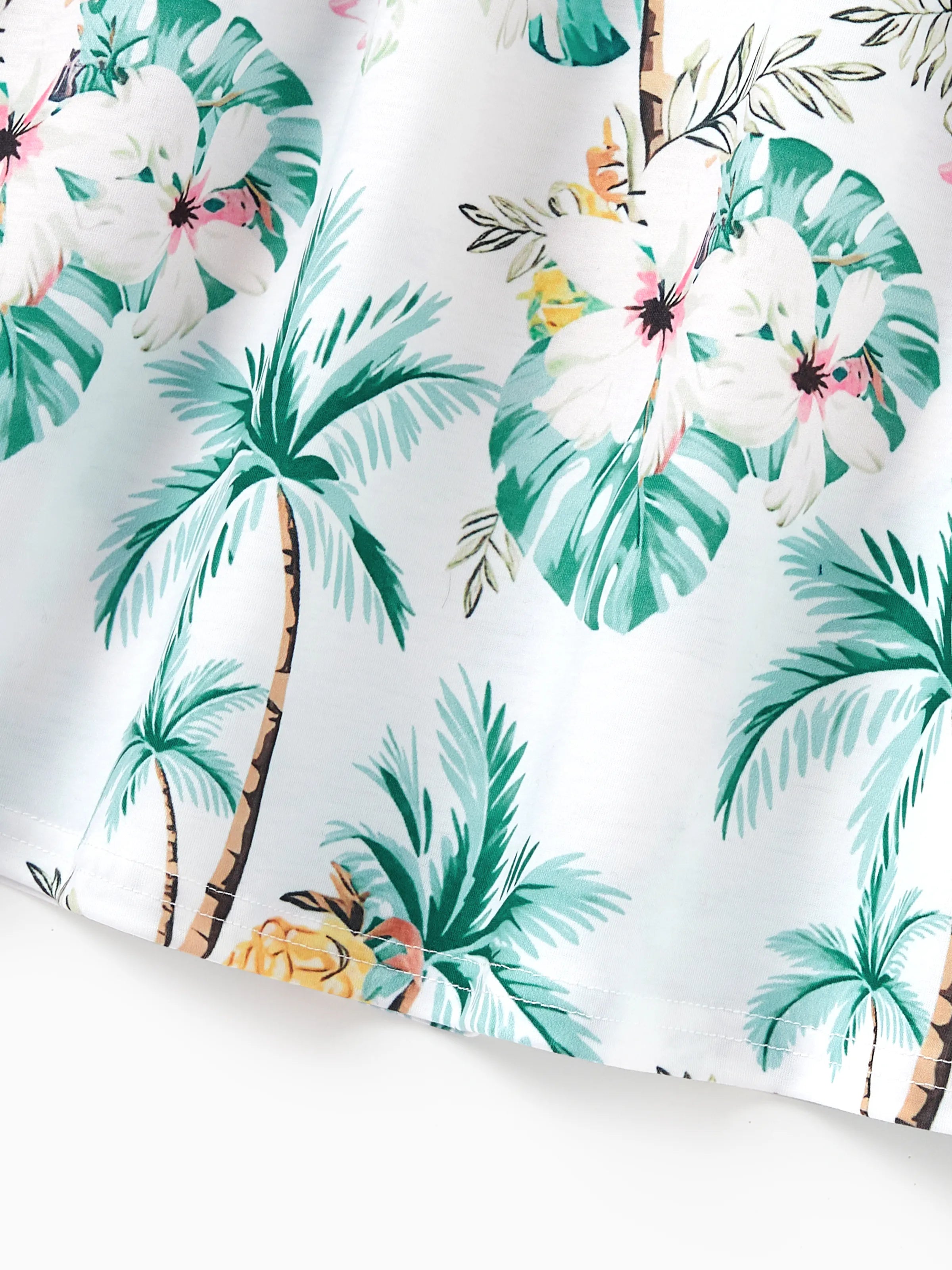 Family Matching Tropical Print Outfits Mommy & Me Tank Dress & Dad/Kids Cotton T-Shirt Set
 Green