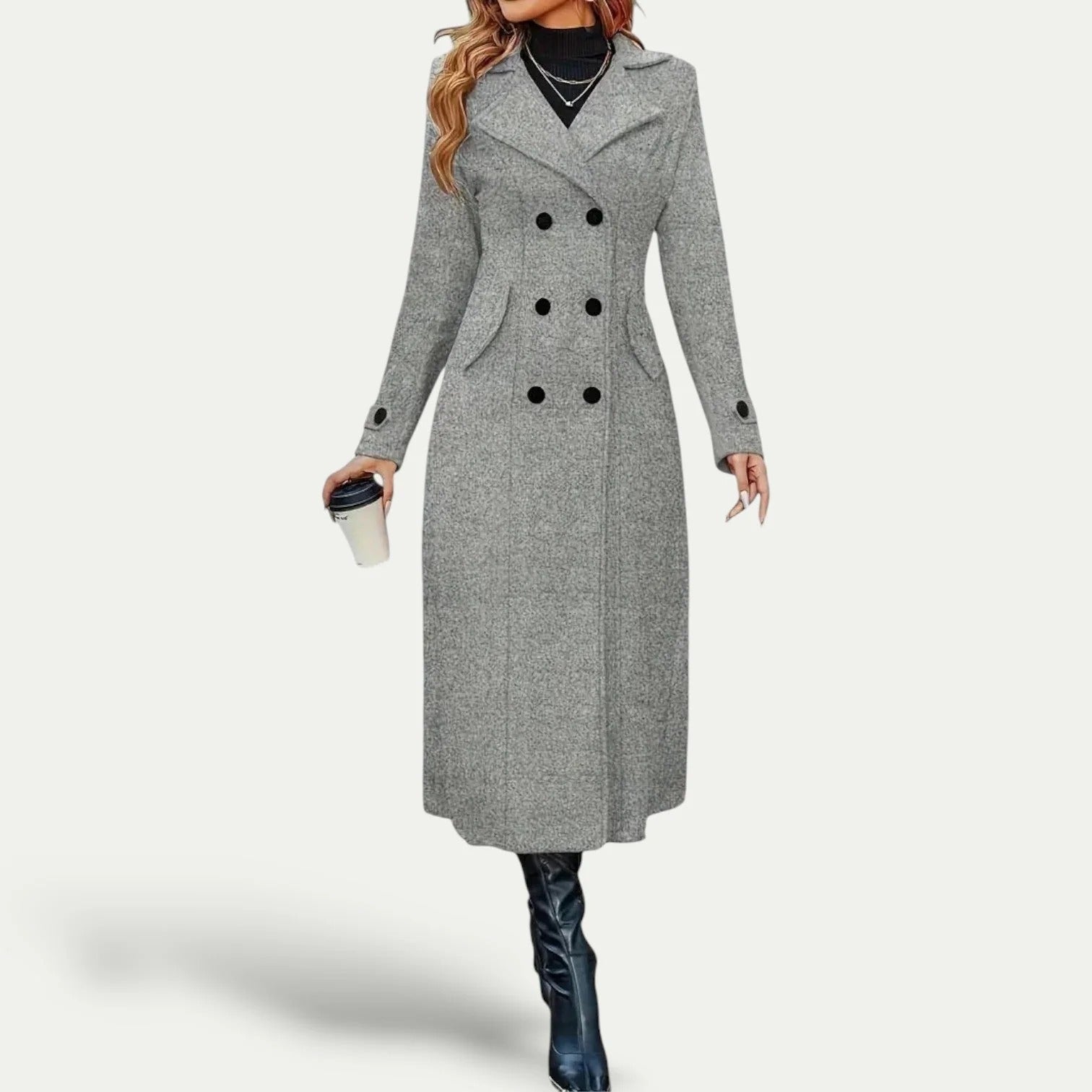 New Women Double Breasted Simple Design Woolen Coat