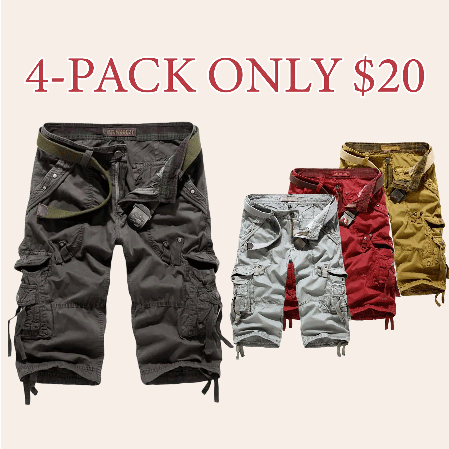 Men's Korean Style Multi-Pocket Cargo Shorts Fashion Trend Multi-Pocket Mid-Length Shorts