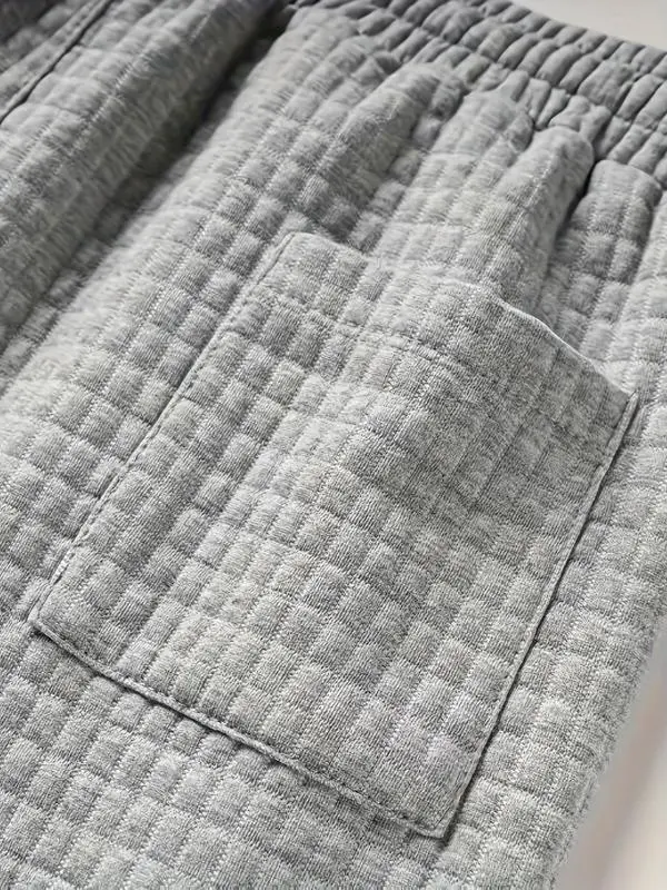 Plus Size Men's Waffle Knit Shorts - Elastic Drawstring Waist Casual Summer Shorts