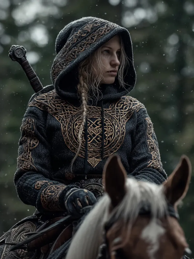 Women's Viking Style Celtic Knot Contrasting Hooded Sweater