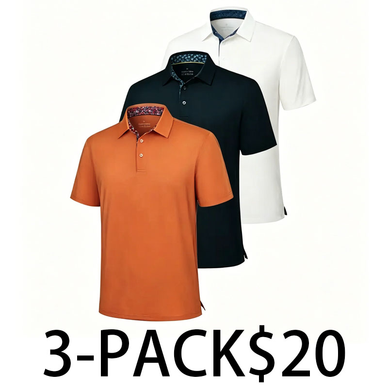 Men's 3-Pack Performance Polo Shirts – Breathable, Quick-Dry, UPF30+