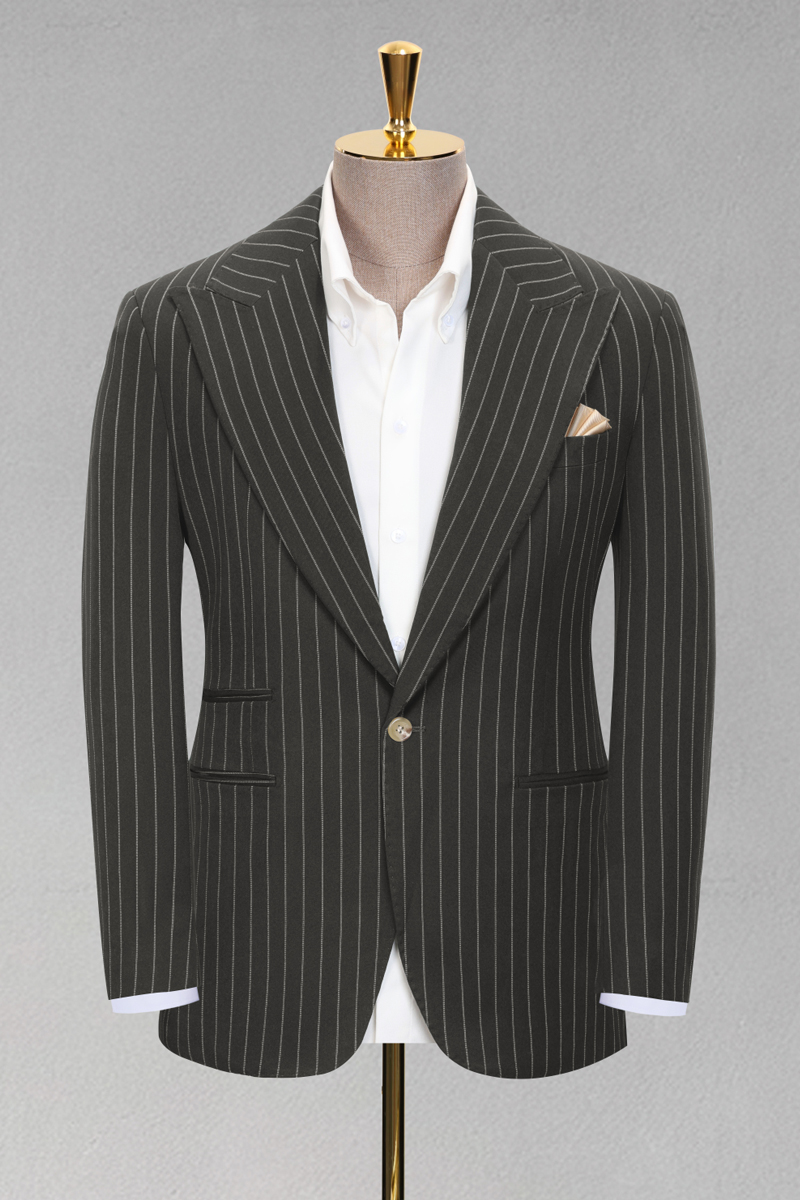 Men's Dark Green Pinstripe Single-Breasted Blazer