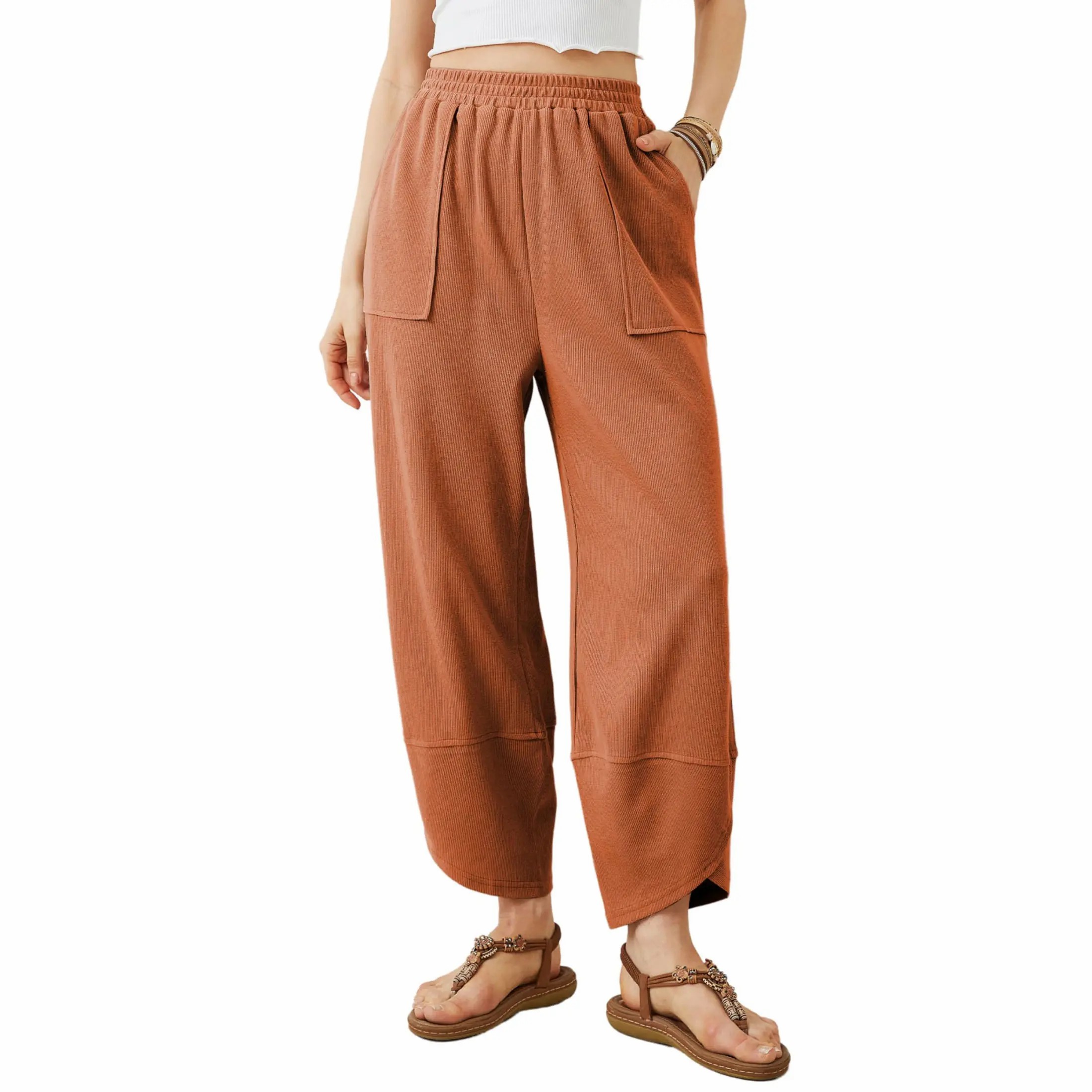 Women’s Elastic Waist Wide Leg Baggy Pants – Casual Harem Palazzo Pants with Pockets