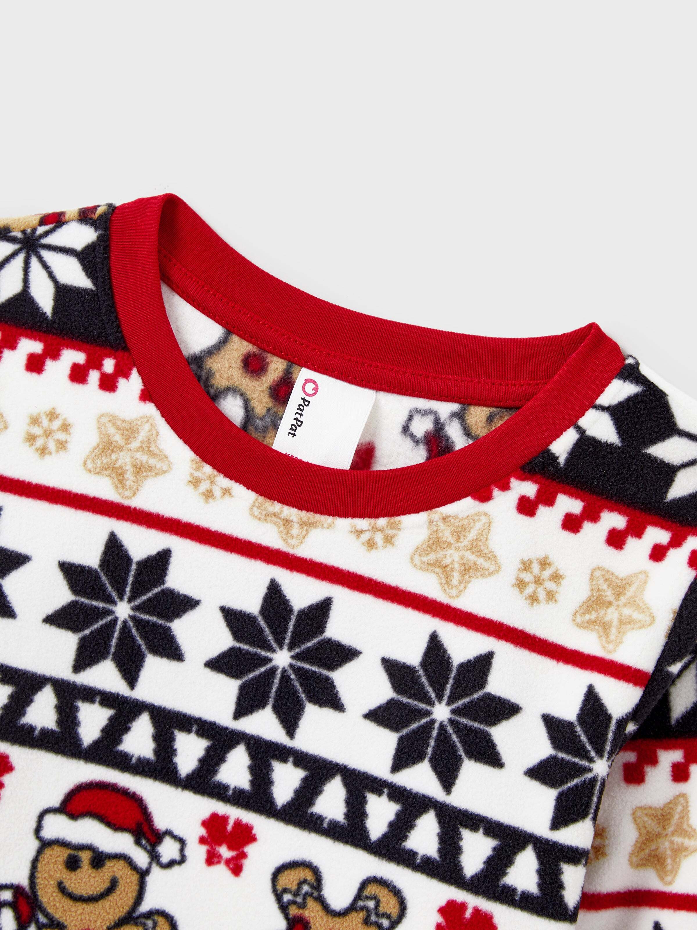 Christmas Matching Family Fleece Pajamas Set Gingerbread and Snowflake Print PJS with Christmas Socks Red