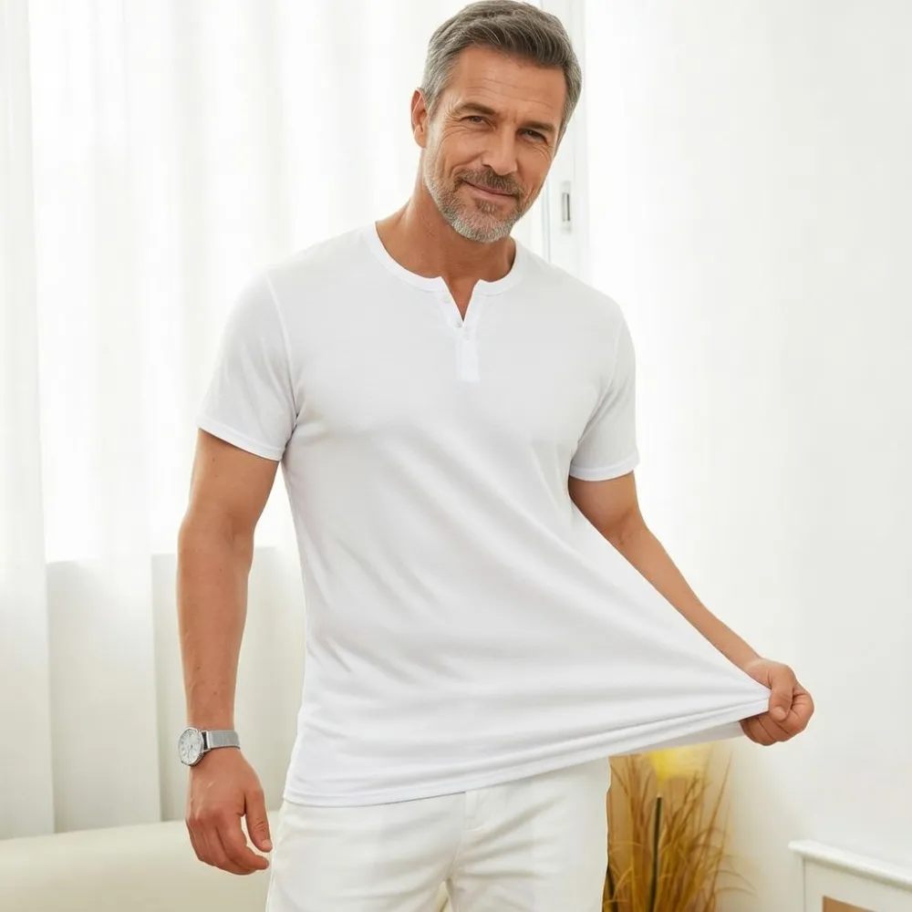 😎Classic never goes out of style🔥Men's T Shirts Short Sleeve Casual V Neck T-Shirt Soft Notch Neck Tee Classic Plain Shirts