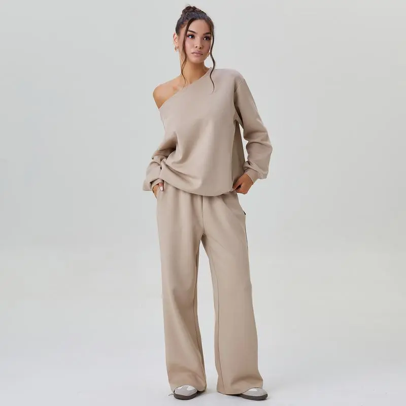 Women’s Sloping Shoulder Top & Wide Leg Pants Set
