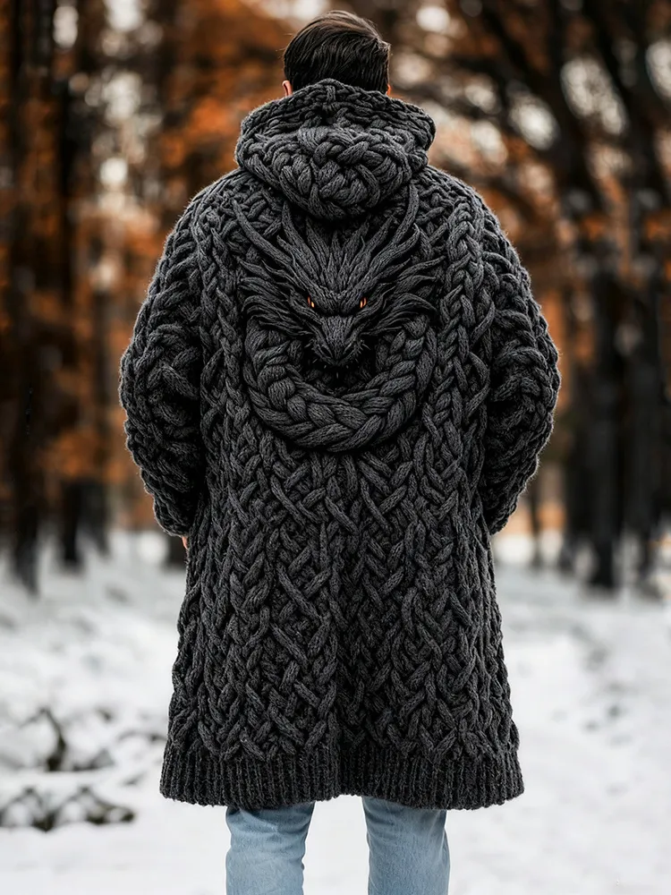 Men's Viking Dragon Style Celtic Chunky Knit Sweater Coat