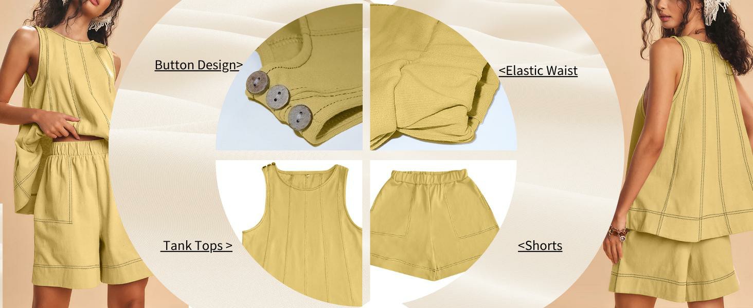 Women's 100% Cotton 2-Piece Set – A-Line Tank Top & High Waist Shorts with Pockets