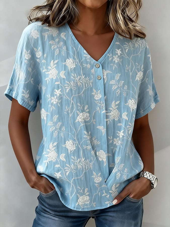 Women'S Casual Color-Blocked Print Top