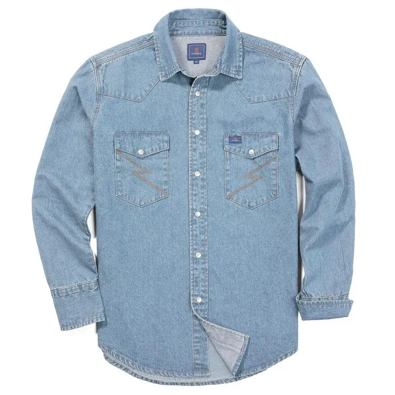 🔥HOT-SALE 🔥Men's Long Sleeve Stone-Washed and Pre-Washed Denim Work Shirt