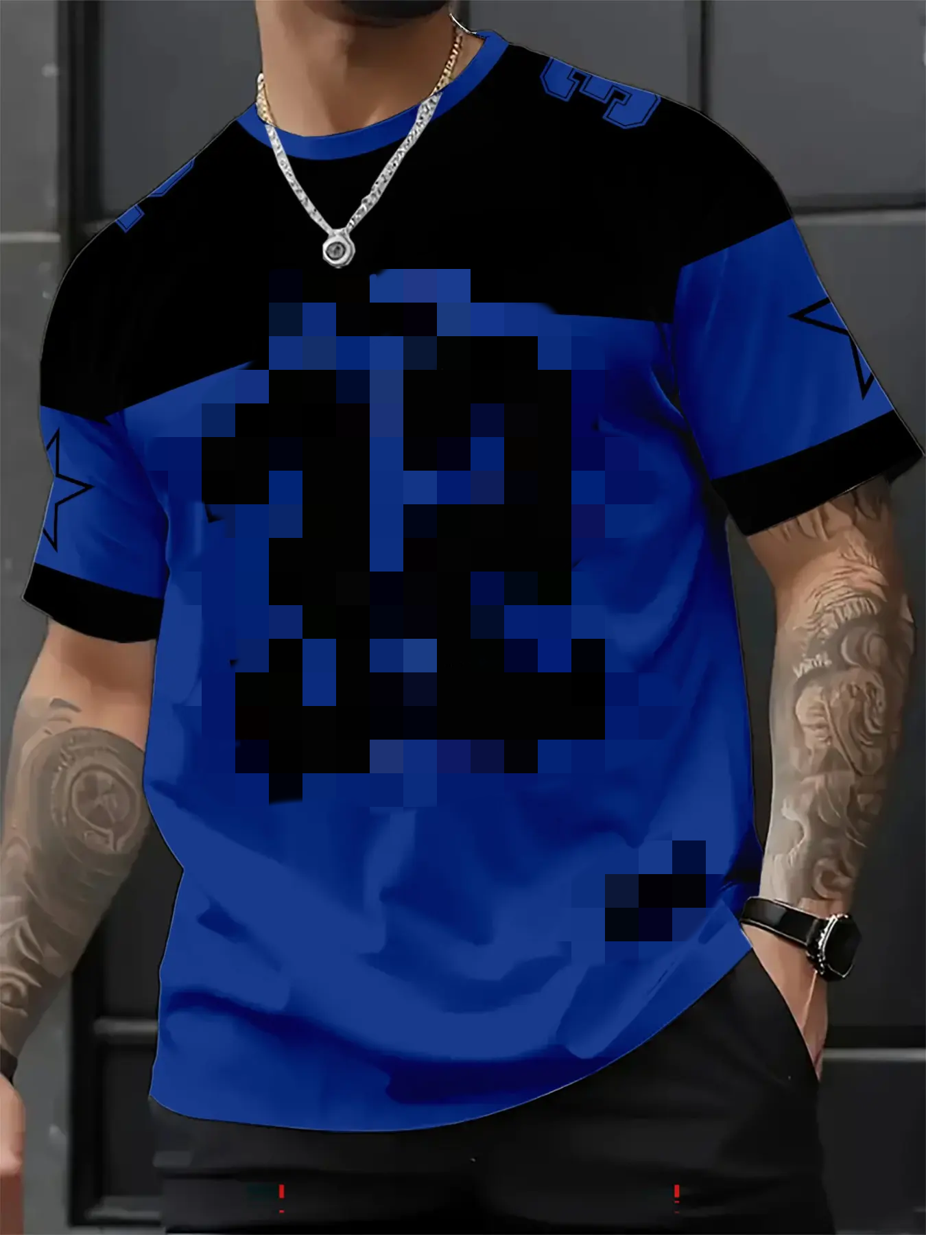 Men's Casual Round Neck Short Sleeve T-Shirt, 3D Star Number Print Football Jersey, Fitted All Seasons Sports Shirt