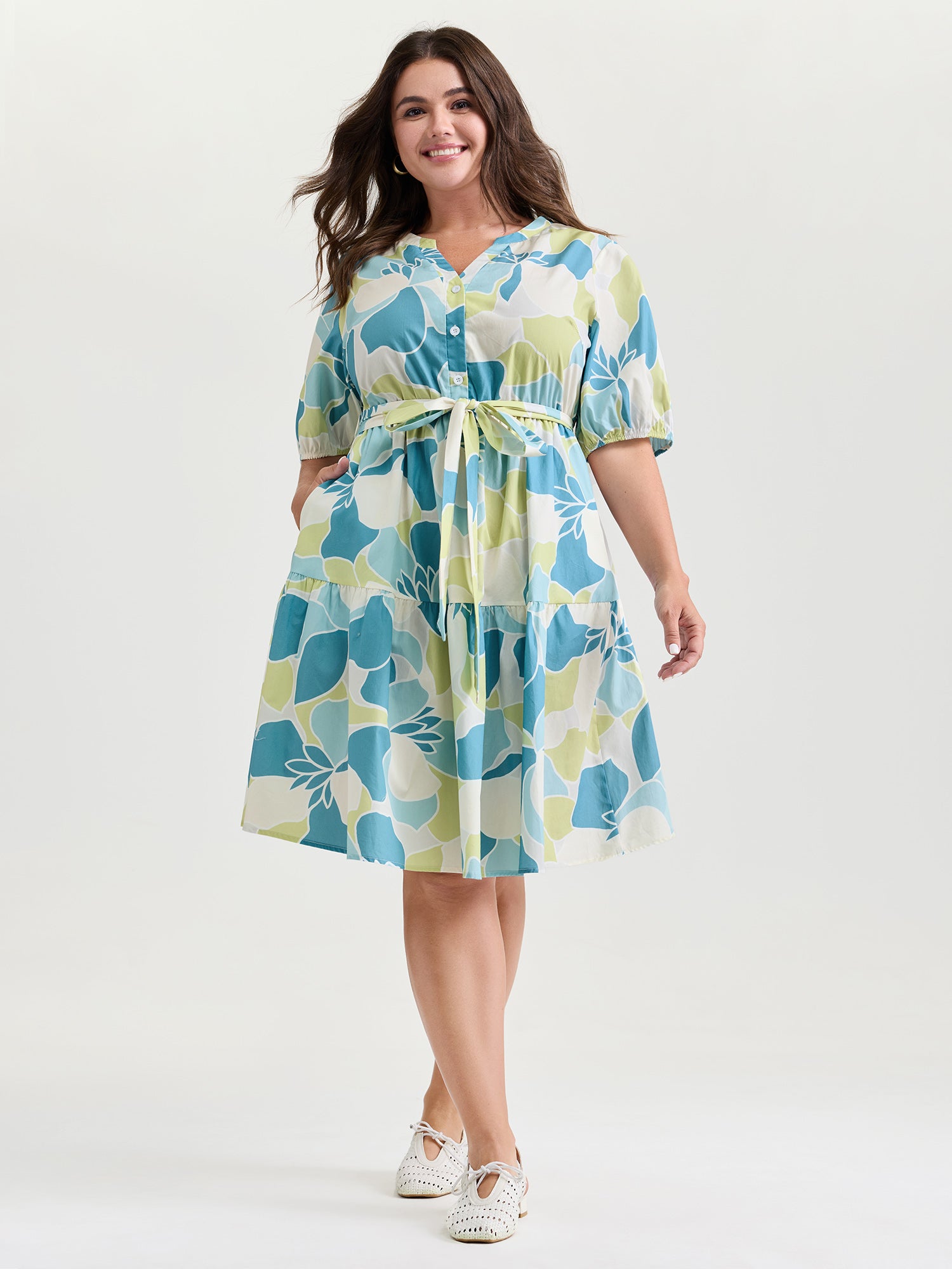 Pure Cotton Abstract Print Twisted Mini Dress