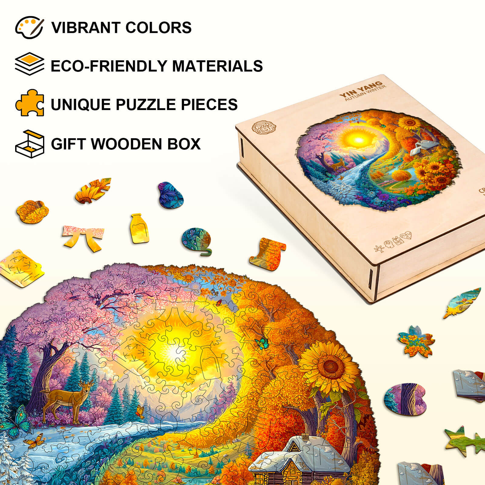 Yin Yang Autumn Winter Wooden Jigsaw Puzzle
