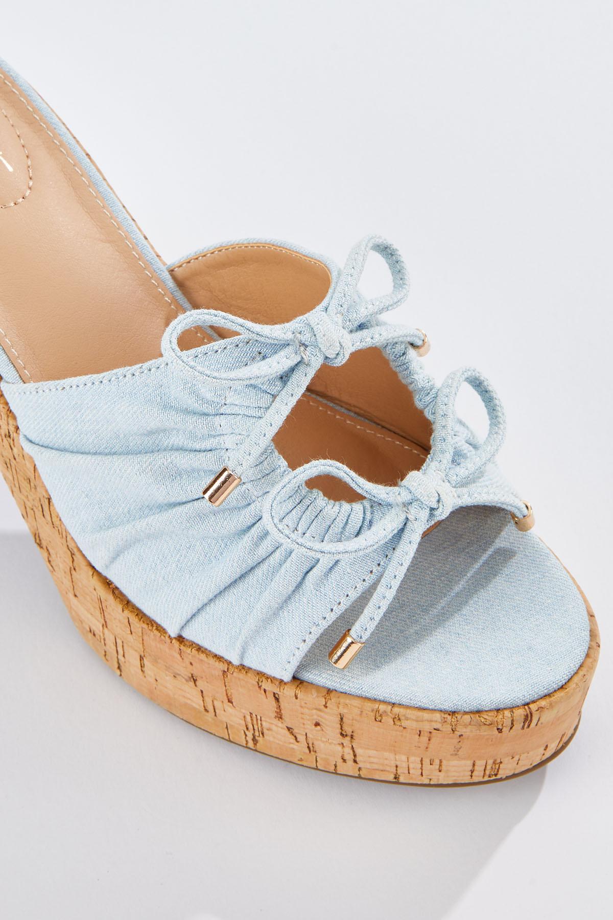 Denim Bow Keyhole Platform Heels