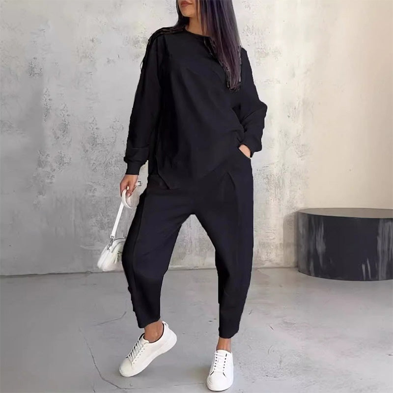 Women Long-Sleeve Irregular Hem Sweatshirts & Pants Set Clearance Sale