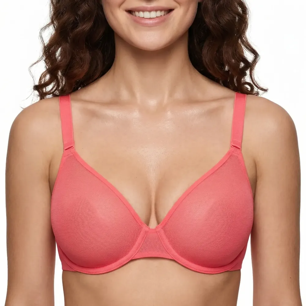 Bra Summer Breathable Unlined Soft Sheer Mesh Underwire Support Transparent Lightweight Non Padded Minimizer Bra
