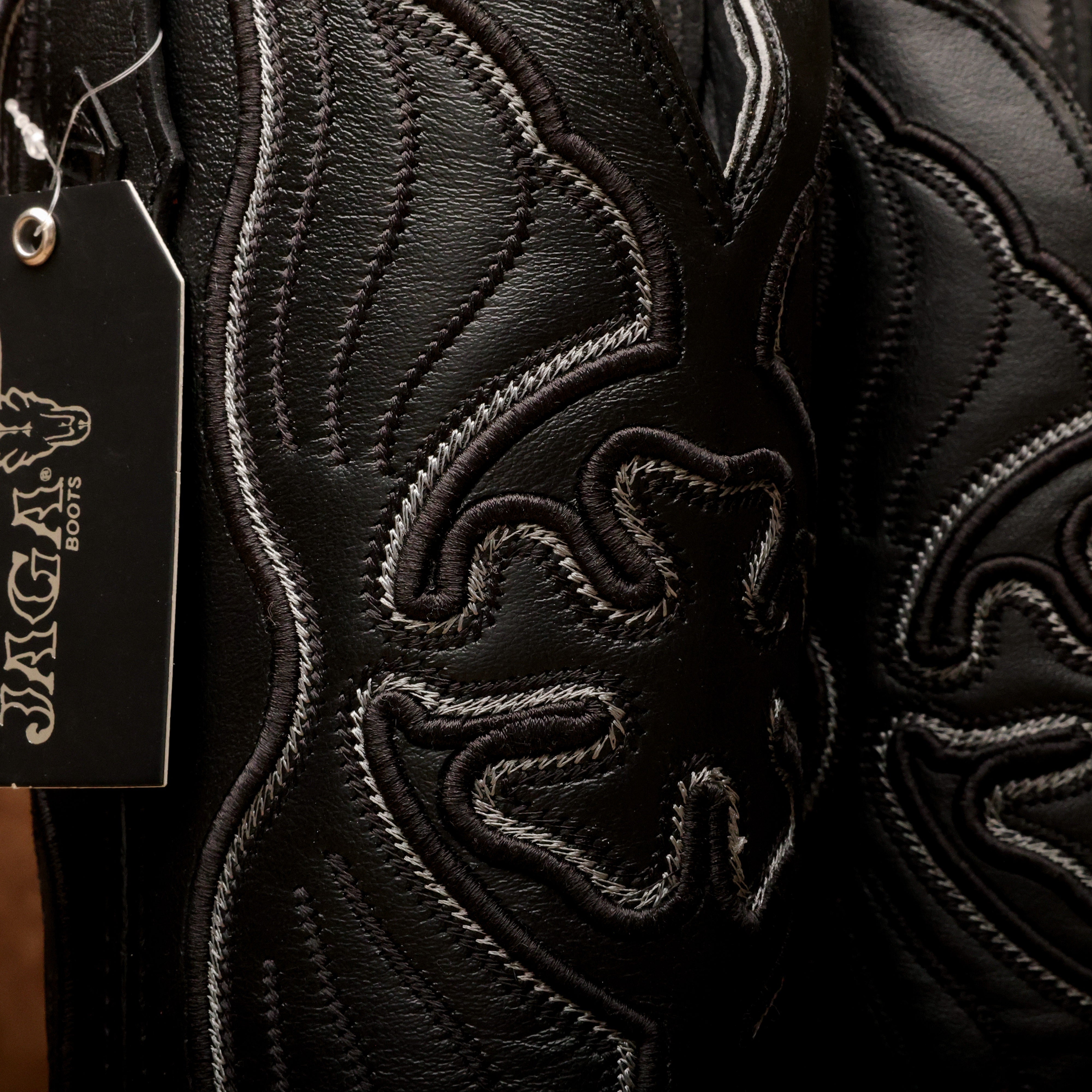 Black Caiman Neck Leather Boots - Square Toe