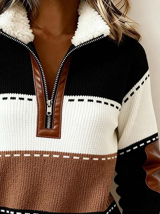 Women'S Casual Color Block Printed Pullover Sweatshirt