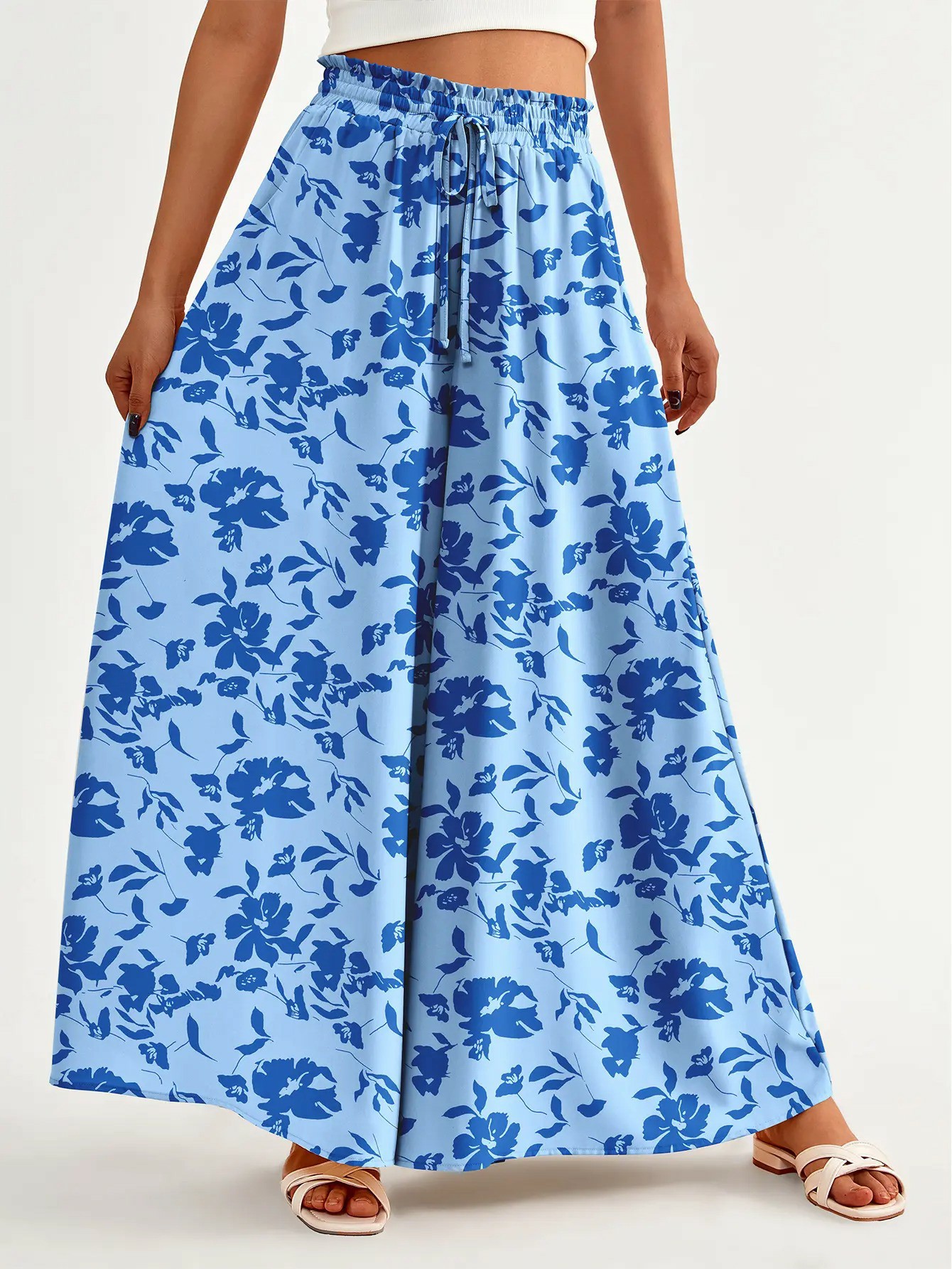 Women’s High-Waisted Wide Leg Palazzo Pants – Summer Casual Lounge & Beach Trousers with Pockets