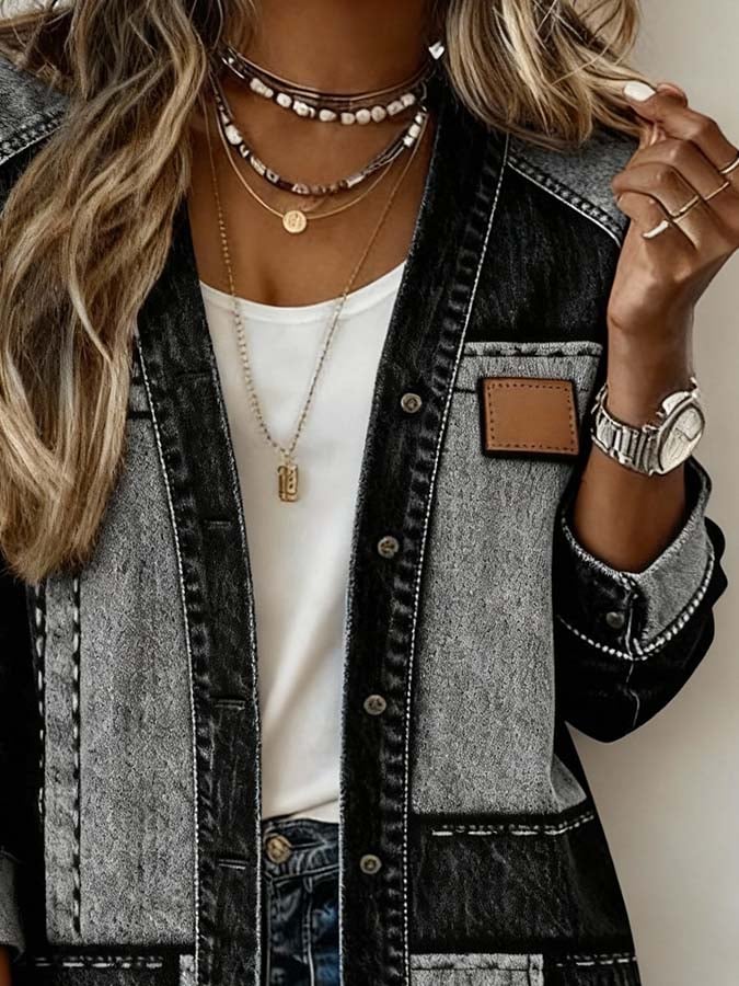 Women'S Casual Printed Patchwork Jacket